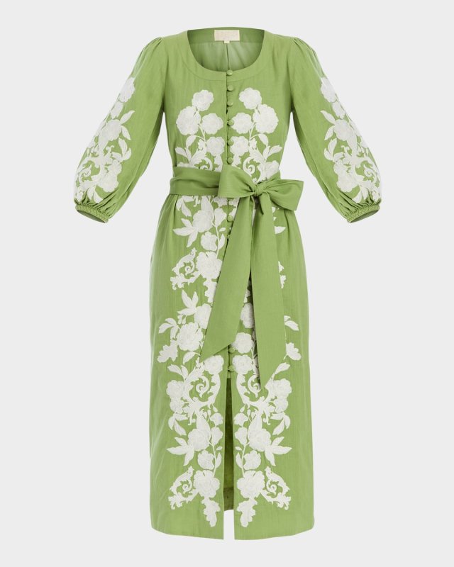 Suzanna Floral-Embroidered Cotton Midi Dress